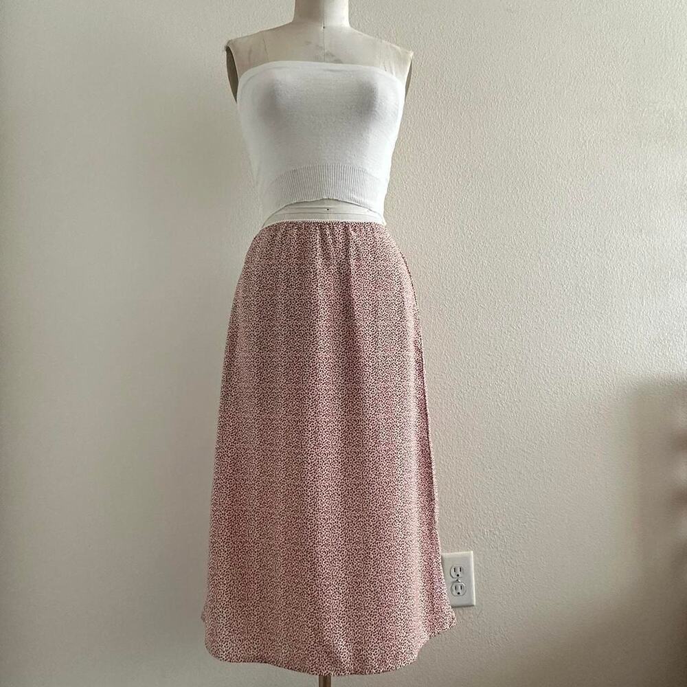 handmade coral pink all over print midi skirt